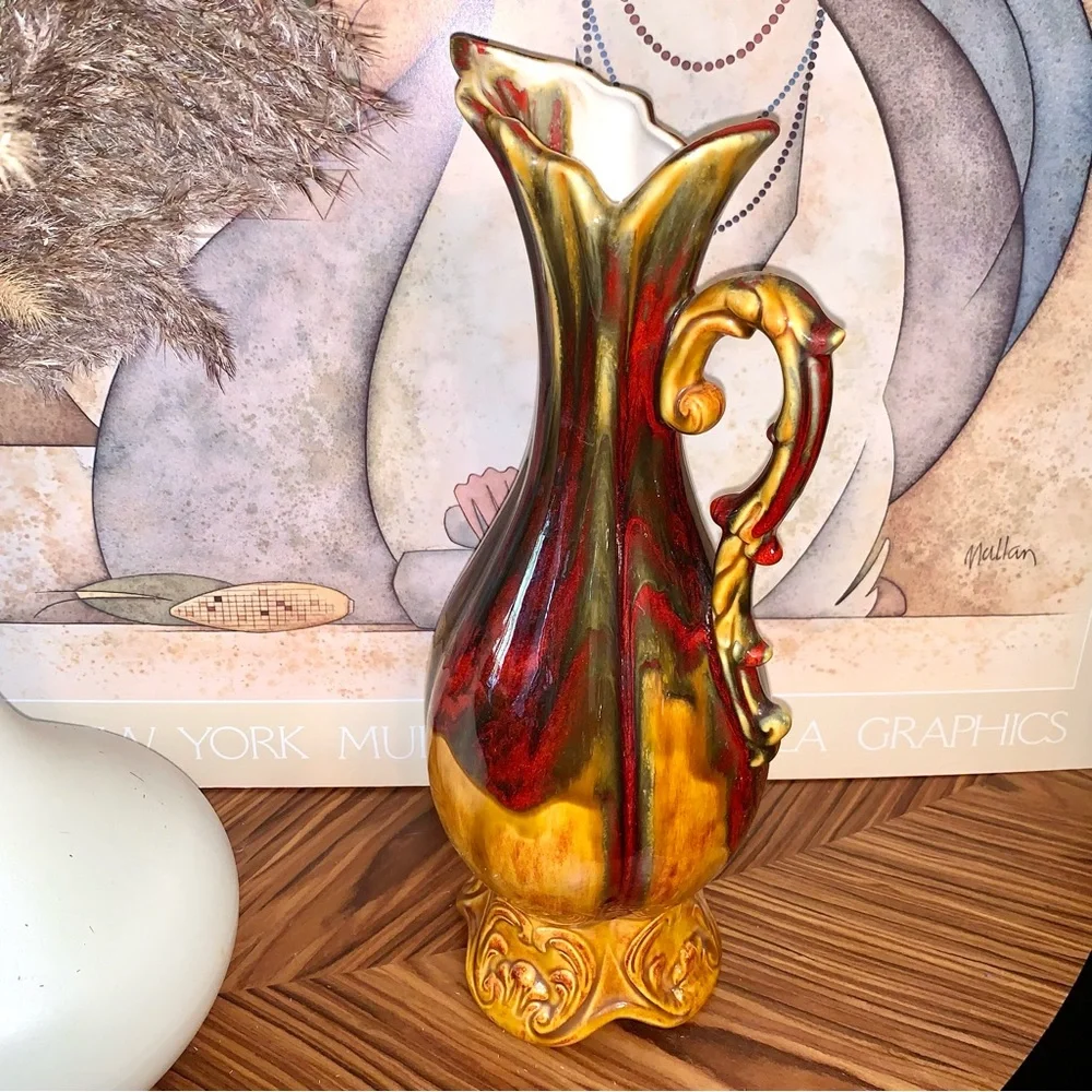 v i n t a g e :: Tall Midcentury Modern MCM Drip Vase Pottery Pitcher - Picture 15 of 15